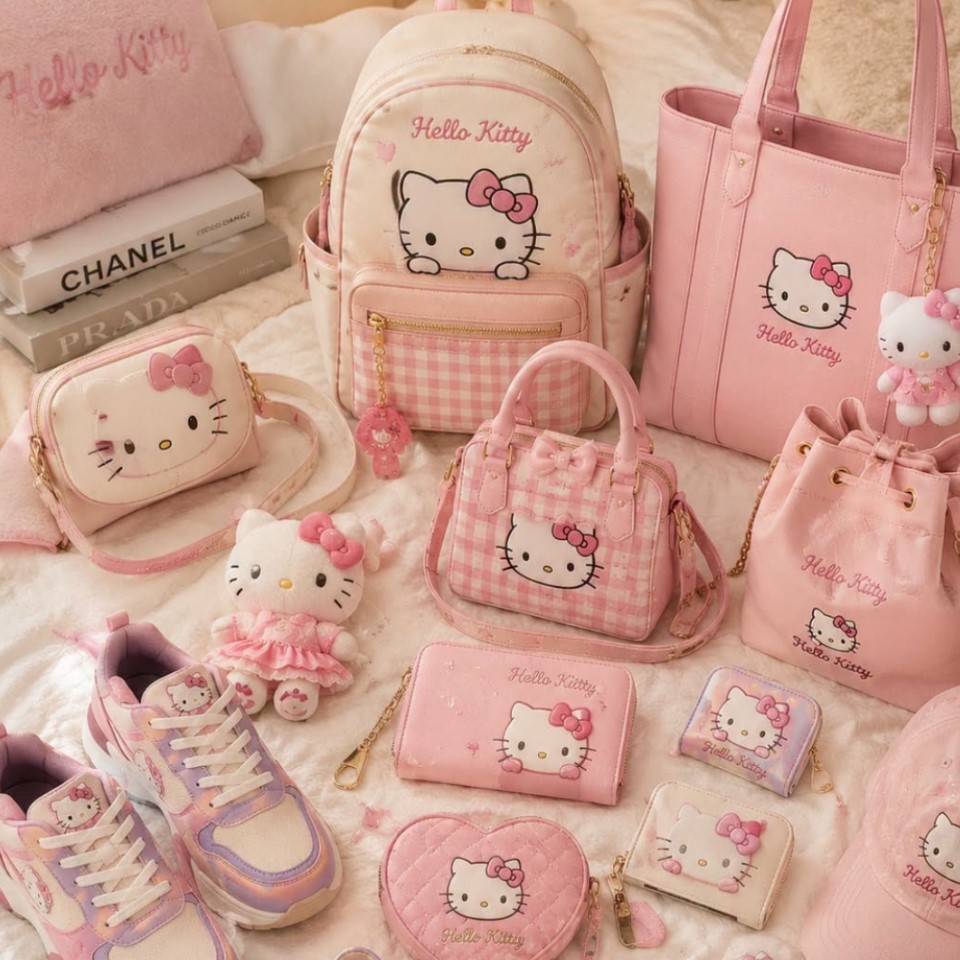 Сумки и аксессуары Hello Kitty Розовые сумки, рюкзак, кошельки и обувь с изображением Hello Kitty